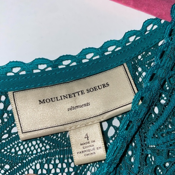 Moulinette Soeurs x Anthropologie Green Lace Long Sleeve Swing Top Size 4 - Picture 2 of 4